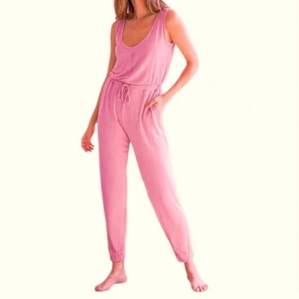 NWT- LULU’S Dusty Rose Drawstring Jumpsuit